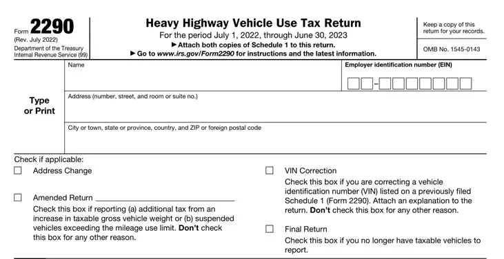 Enter business details in Form 2290