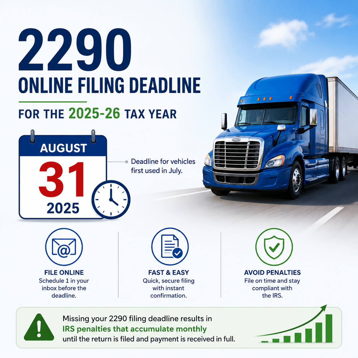 File 2290 Online for the 2025-26 Tax Year 2 2290 online filing deadline