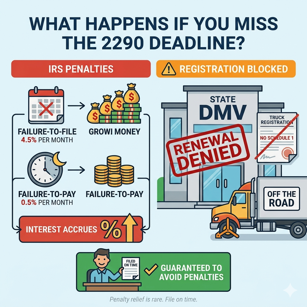 2290 Road Tax: File Your HVUT Online and Get Schedule 1 Fast 3 What Happens If You Miss the 2290 Road Tax Deadline?